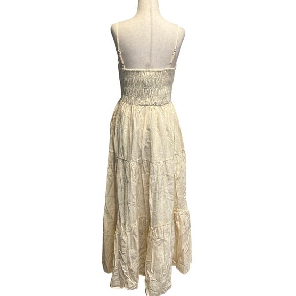 PINKBLUSH Women's Cream Embroidered Smocked Shoulder Tie Maternity Dress Size S - Picture 2 of 11